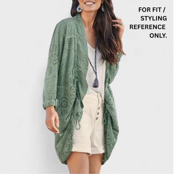 Sundance Catalog Womens Medium Green Moonlight Eyelet Cardigan Jacket Open-Front - Picture 14 of 15